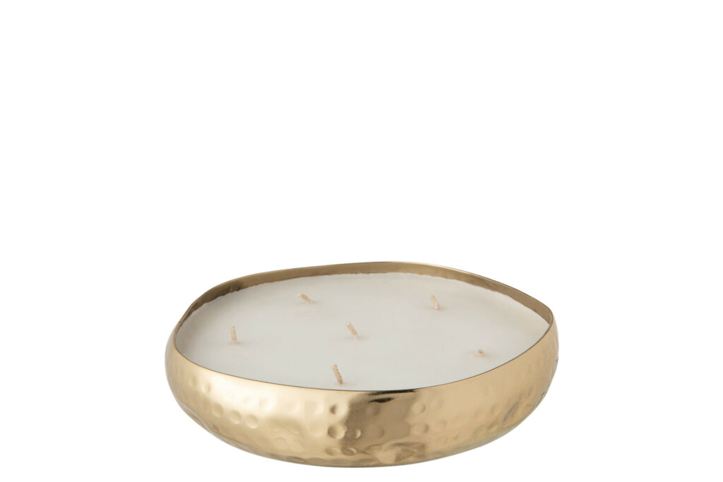 Mała złota świeca zapachowa L-Chic z metalową pokrywką i zapachem Oud & Amber.