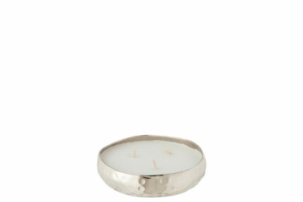 Srebrna świeca zapachowa M-Chic Metal Silver o zapachu Sugar Citrus – elegancki wosk w okrągłym metalowym pojemniku, czas palenia 18h