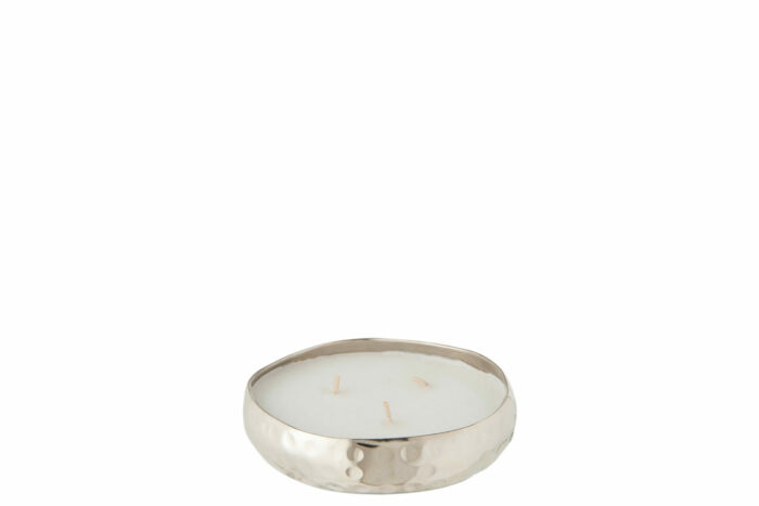 Srebrna świeca zapachowa M-Chic Metal Silver o zapachu Sugar Citrus – elegancki wosk w okrągłym metalowym pojemniku, czas palenia 18h