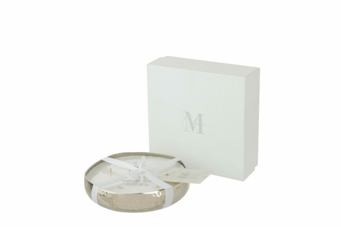 Duża świeca zapachowa M-Chic Metal Silver Medium w srebrnym pojemniku, zapach Sugar Citrus, czas palenia 21 godzin