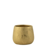 Mała okrągła doniczka ceramiczna w kolorze złotym, 14 cm wysokości – dekoracyjny element do wnętrz.