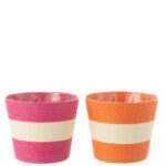 Zestaw dwóch średnich doniczek z papieru i PET z motywem żółto-zielonych pasków – dekoracyjne osłonki 13 cm.