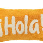 Poduszka dekoracyjna Hola – prostokątna, pomarańczowo-biała, tuftowana bawełna, w stylu etno o wymiarach 50x30 cm.