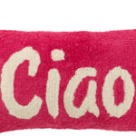 Poduszka dekoracyjna Ciao – prostokątna, różowo-biała, tuftowana bawełna, w stylu etno o wymiarach 50x30 cm.