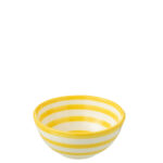 Miseczka ceramiczna Granada Stripes o średnicy 14 cm, w białej i żółtej kolorystyce, z wysokim profilem.