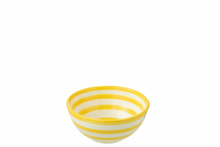 Miseczka ceramiczna Granada Stripes o średnicy 14 cm, w białej i żółtej kolorystyce, z wysokim profilem.