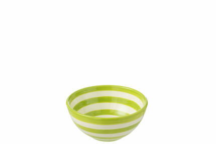Miseczka ceramiczna Granada Stripes o średnicy 14 cm, w białej i zielonej kolorystyce, z wysokim profilem.